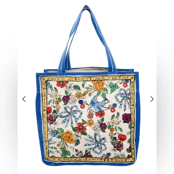 Brighton Yellow & Blue Tied with Love Tote large size floral nature motif NWT - Picture 6 of 8